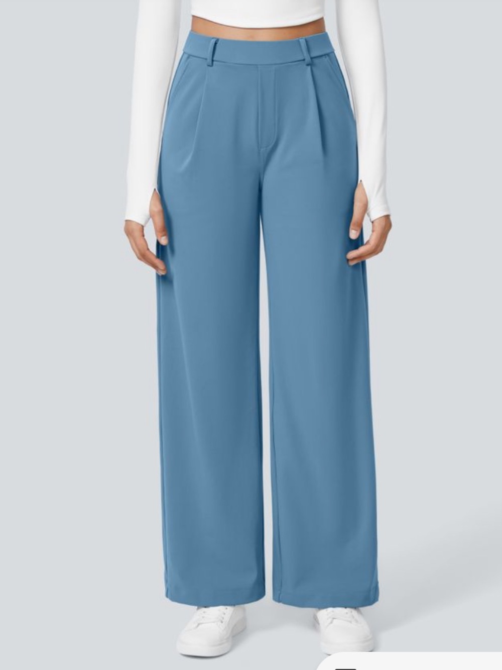 Halara High Waisted Side Pocket Straight Leg Pant Size Med Petite Light Azul